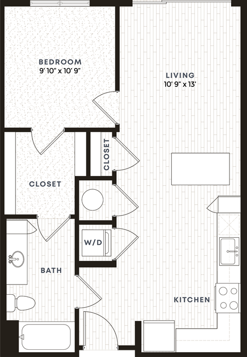 Floor plan for 1 bed, 1 bath, 695 sqft